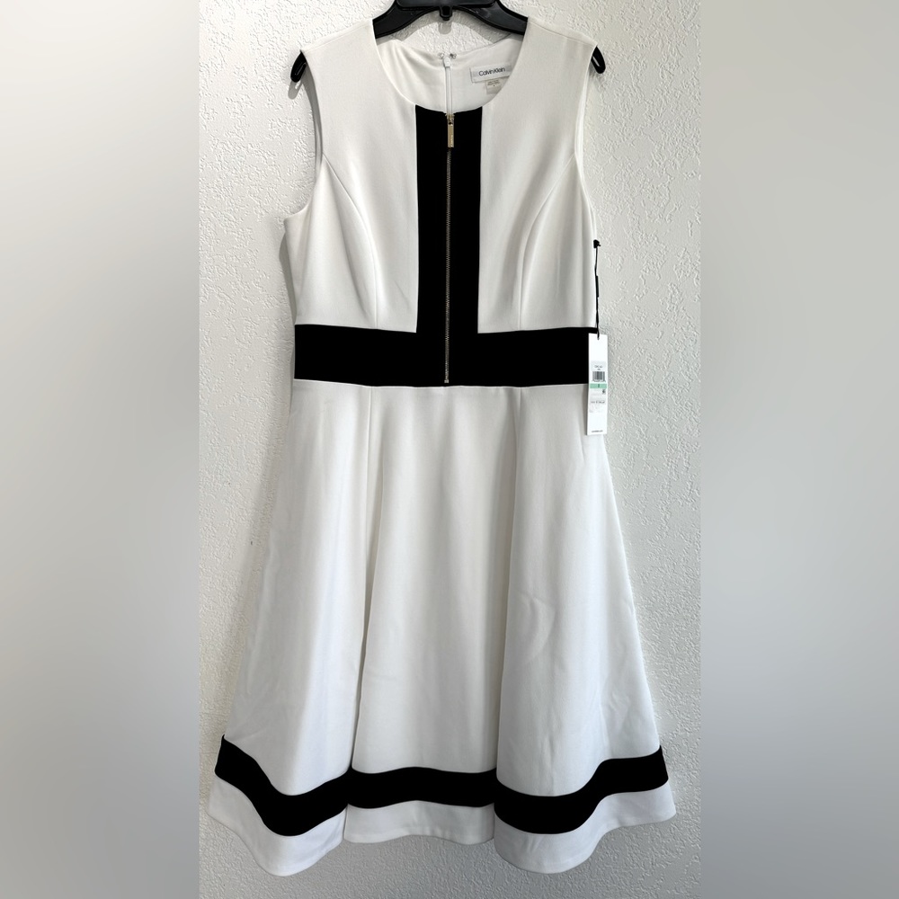 Calvin Klein, black and white flare sleeveless dress